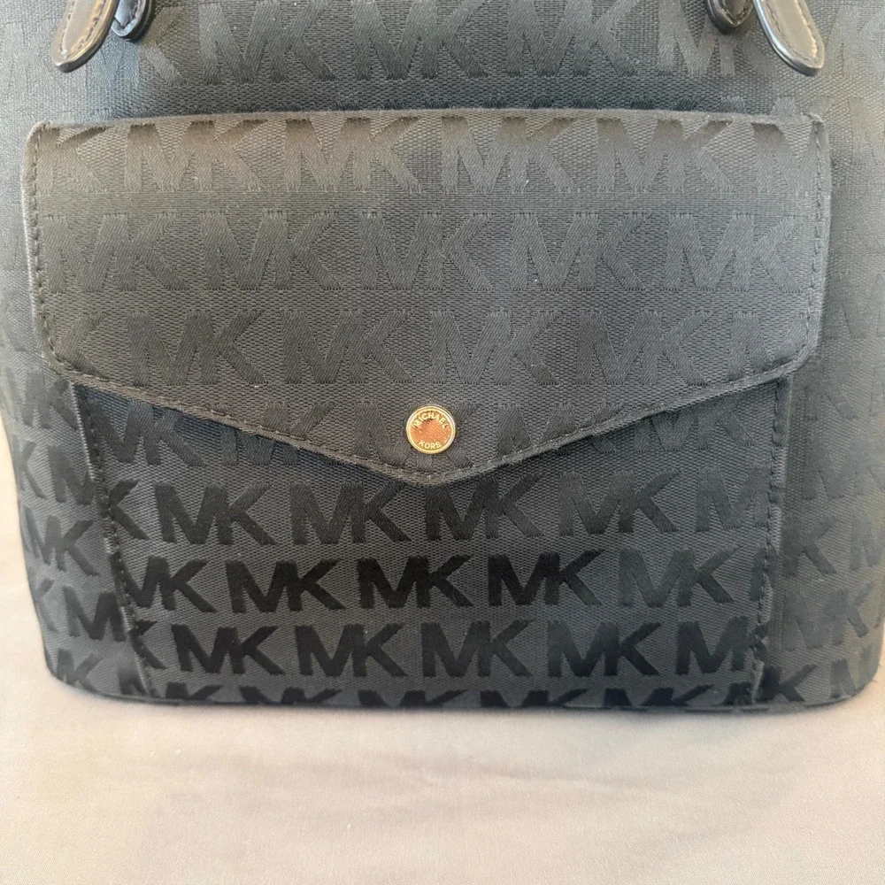 Michael Kors Black‎ MK Monogram Jacquard Tote Shoulder Bag Gold Hardware